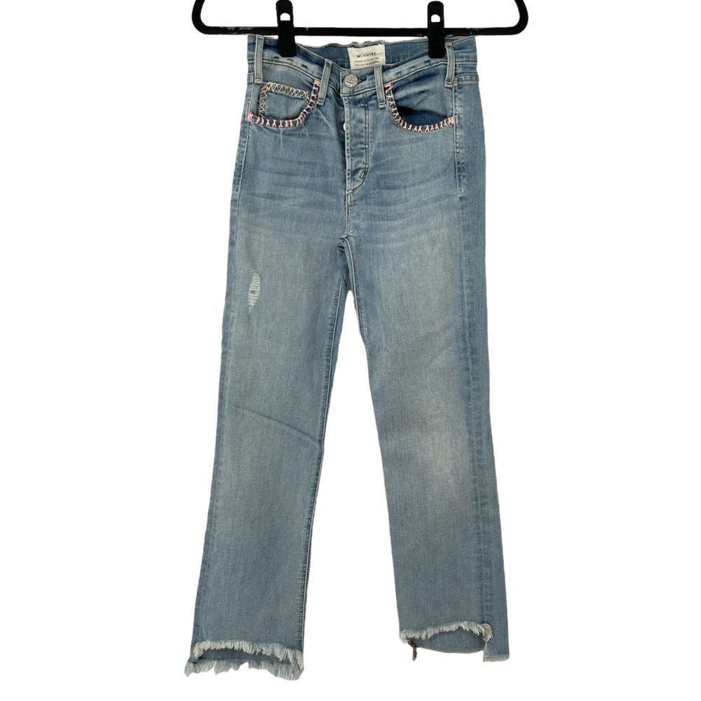 McGuire Button Fly Distressed Raw Hem Pink Thread Style 15A Jeans‎